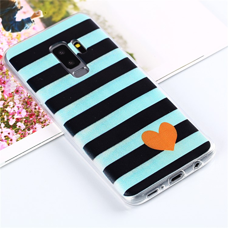 Pattern Printing TPU Cell Phone Case Shell for Samsung Galaxy S9+ SM-G965 - Stripes and Heart-1