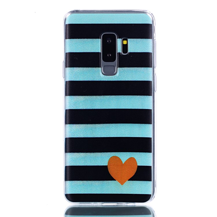 Pattern Printing TPU Cell Phone Case Shell for Samsung Galaxy S9+ SM-G965 - Stripes and Heart-2