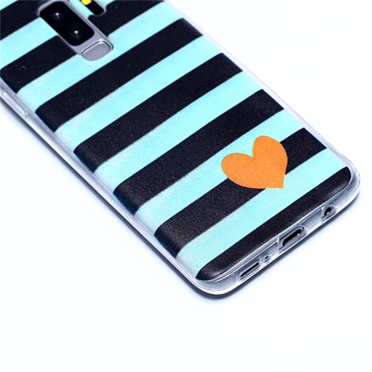 Pattern Printing TPU Cell Phone Case Shell for Samsung Galaxy S9+ SM-G965 - Stripes and Heart-4