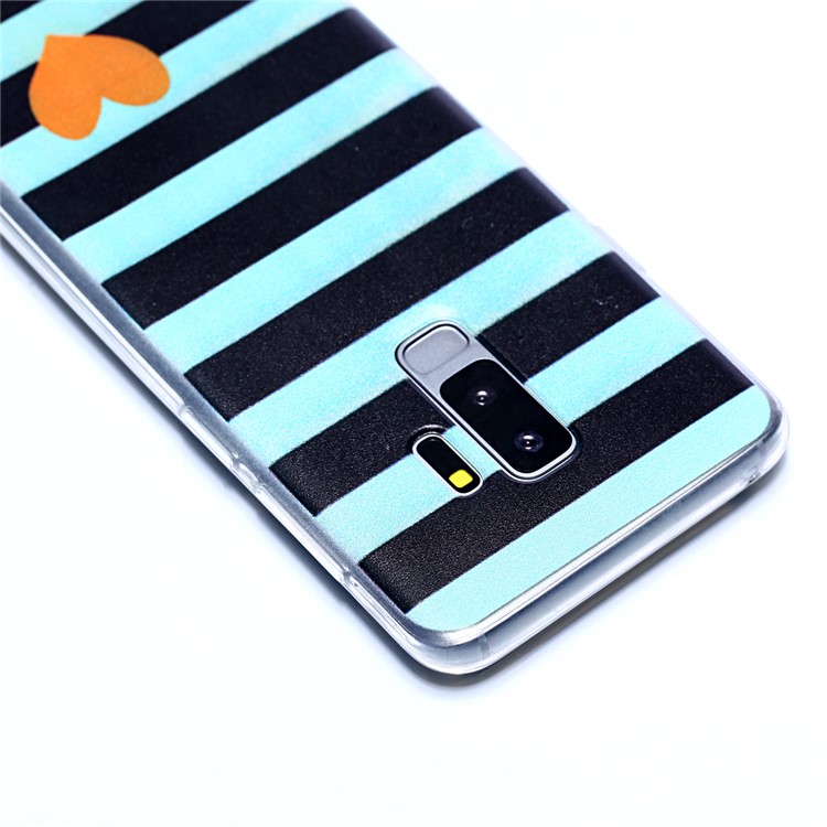 Pattern Printing TPU Cell Phone Case Shell for Samsung Galaxy S9+ SM-G965 - Stripes and Heart-5