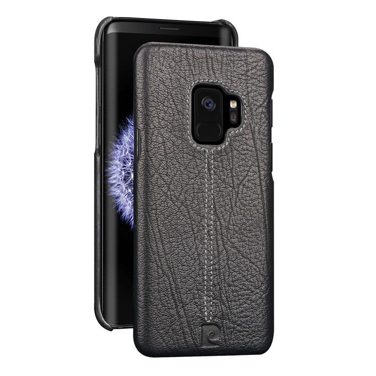 PIERRE CARDIN Stitched Genuine Leather Coated PC Back Case for Samsung Galaxy S9 G960 - Black-1