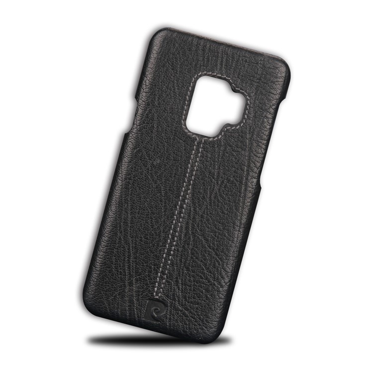 PIERRE CARDIN Stitched Genuine Leather Coated PC Back Case for Samsung Galaxy S9 G960 - Black-2