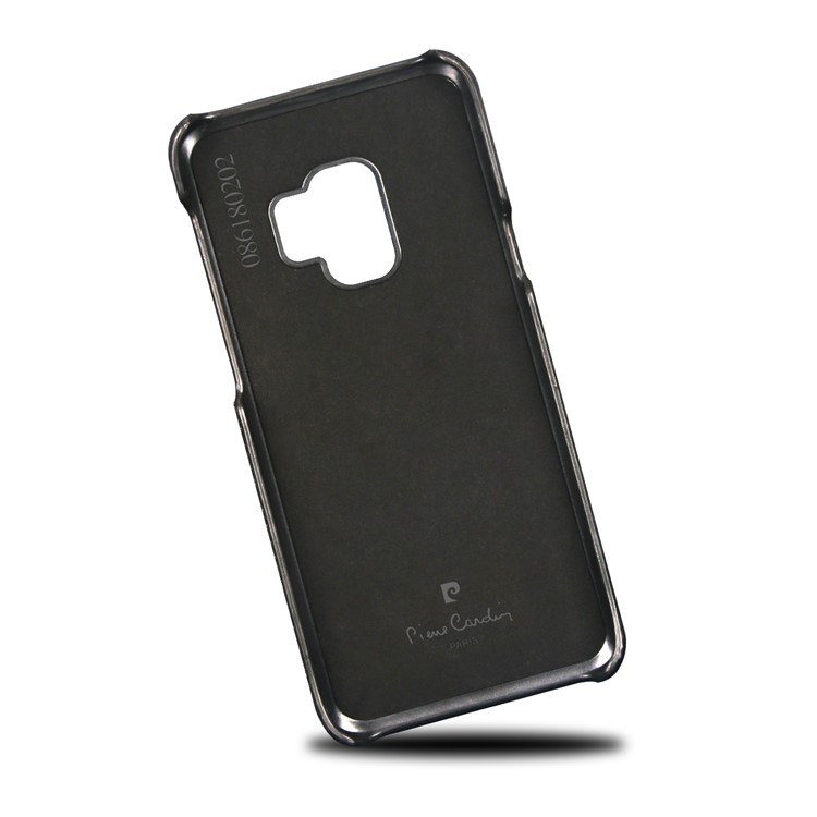 PIERRE CARDIN Stitched Genuine Leather Coated PC Back Case for Samsung Galaxy S9 G960 - Black-4