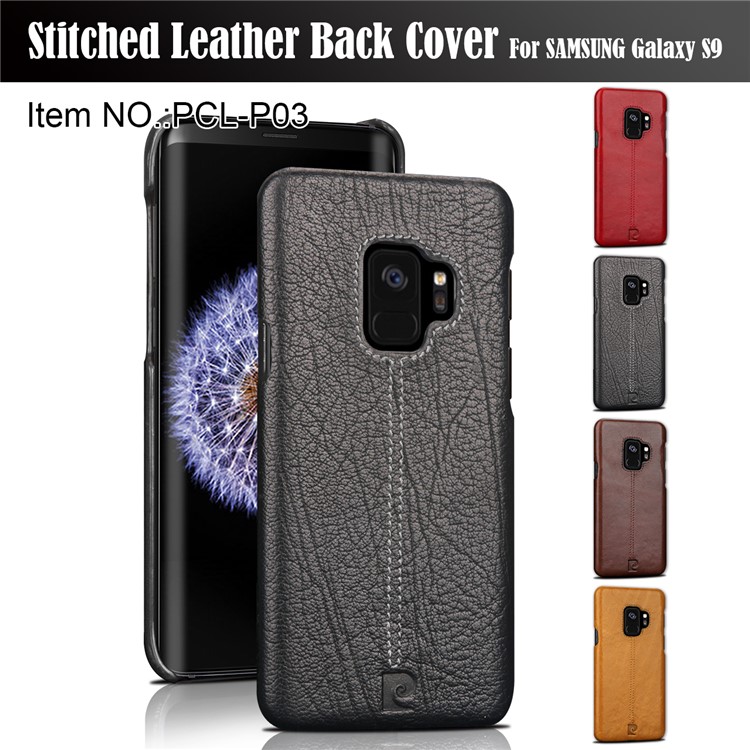 PIERRE CARDIN Stitched Genuine Leather Coated PC Back Case for Samsung Galaxy S9 G960 - Black-5