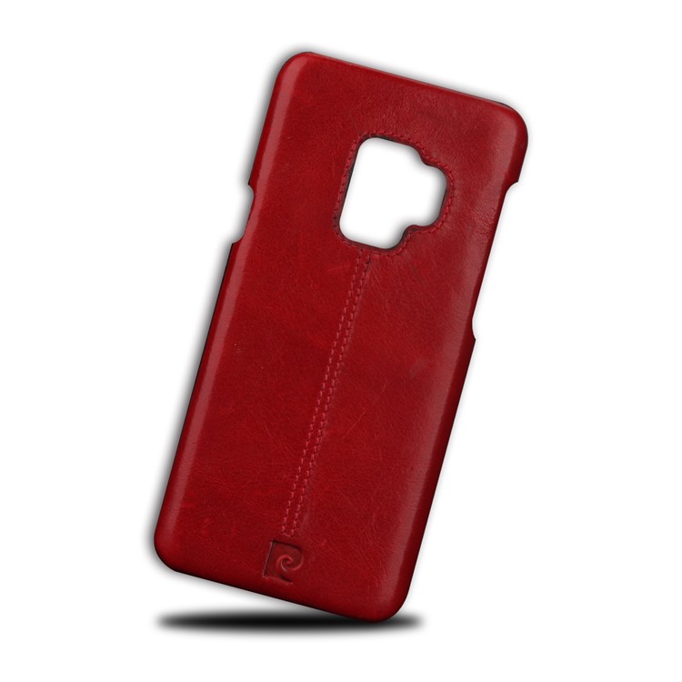 PIERRE CARDIN Stitched Genuine Leather Coated PC Back Cover for Samsung Galaxy S9 G960 - Red-2