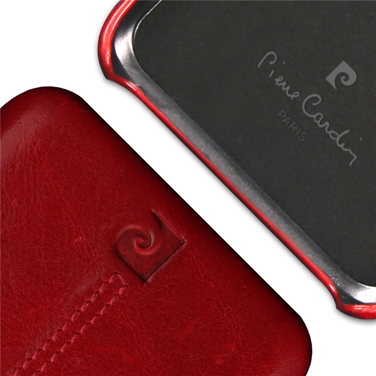 PIERRE CARDIN Stitched Genuine Leather Coated PC Back Cover for Samsung Galaxy S9 G960 - Red-3
