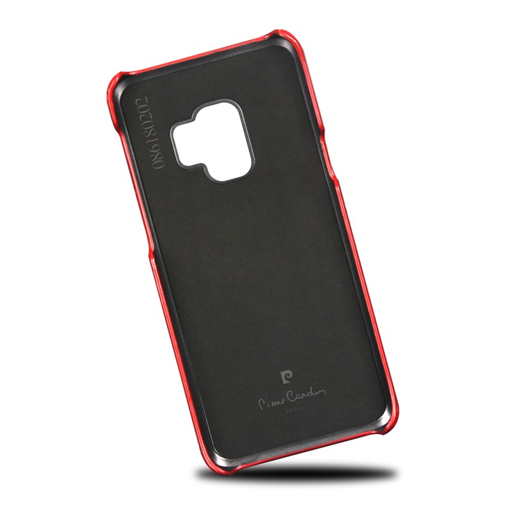 PIERRE CARDIN Stitched Genuine Leather Coated PC Back Cover for Samsung Galaxy S9 G960 - Red-5