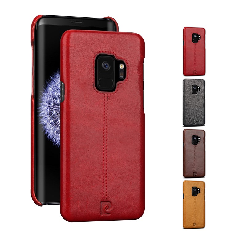PIERRE CARDIN Stitched Genuine Leather Coated PC Back Cover for Samsung Galaxy S9 G960 - Red-6