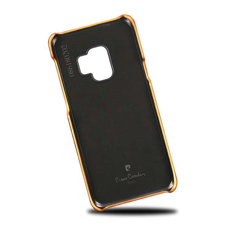 PIERRE CARDIN Stitched Genuine Leather Coated PC Phone Case for Samsung Galaxy S9 G960 - Brown-6