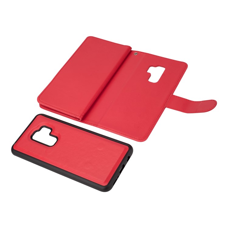 Detachable 9 Card Slots Leather Wallet Cover for Samsung Galaxy S9+ SM-G965 - Red-7