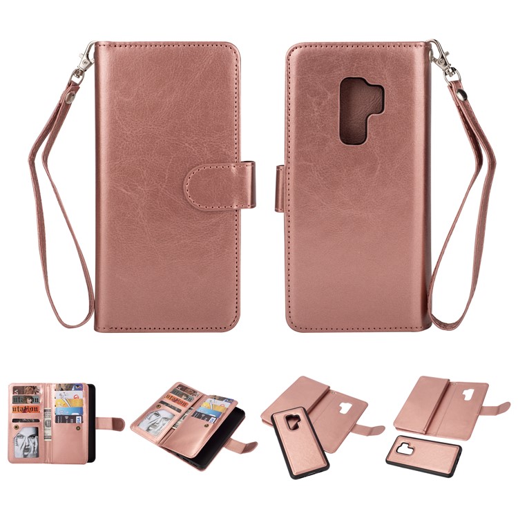 Detachable 9 Card Slots PU Leather Wallet Case for Samsung Galaxy S9+ SM-G965 - Rose Gold-1