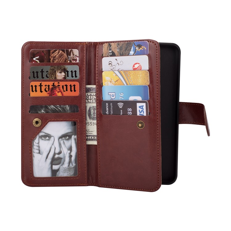 Detachable 9 Card Slots Cell Phone Leather Wallet Case for Samsung Galaxy S9+ SM-G965 - Brown-4