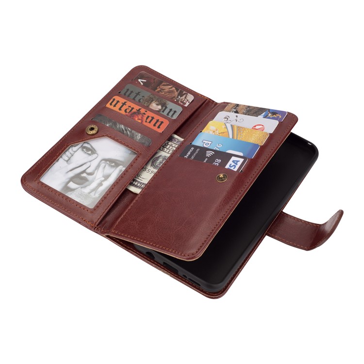 Detachable 9 Card Slots Cell Phone Leather Wallet Case for Samsung Galaxy S9+ SM-G965 - Brown-5