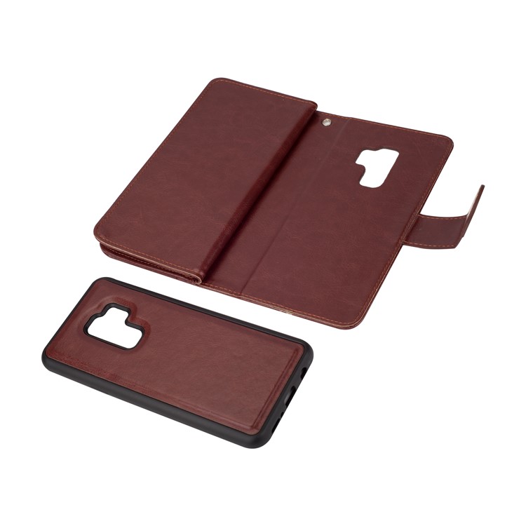 Detachable 9 Card Slots Cell Phone Leather Wallet Case for Samsung Galaxy S9+ SM-G965 - Brown-7