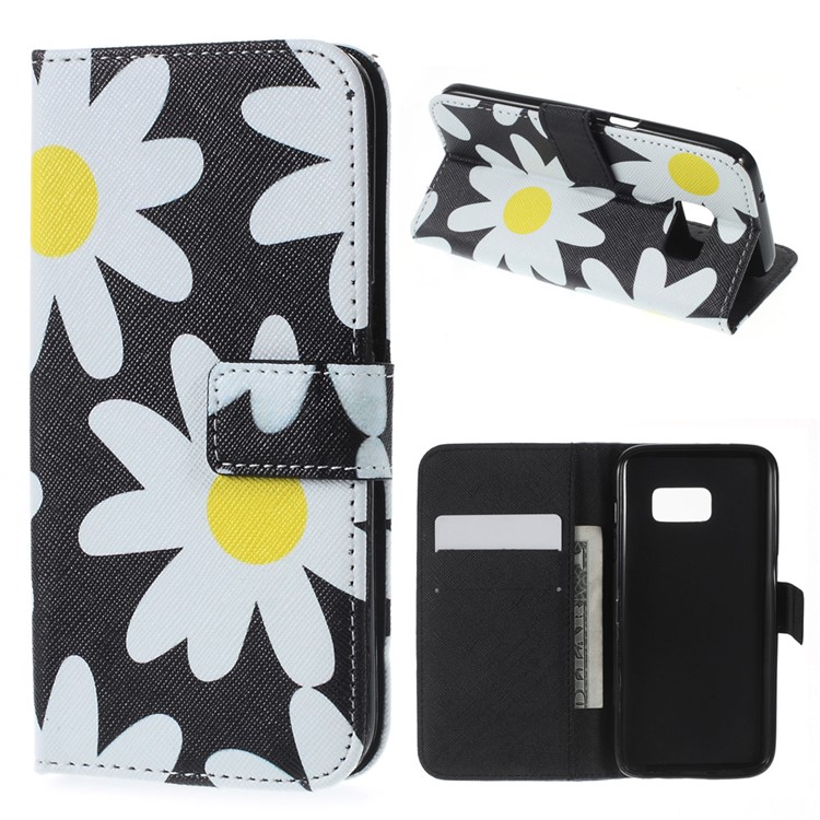 Wallet Leather Stand Cover for Samsung Galaxy S7 - Daisy Flower-1
