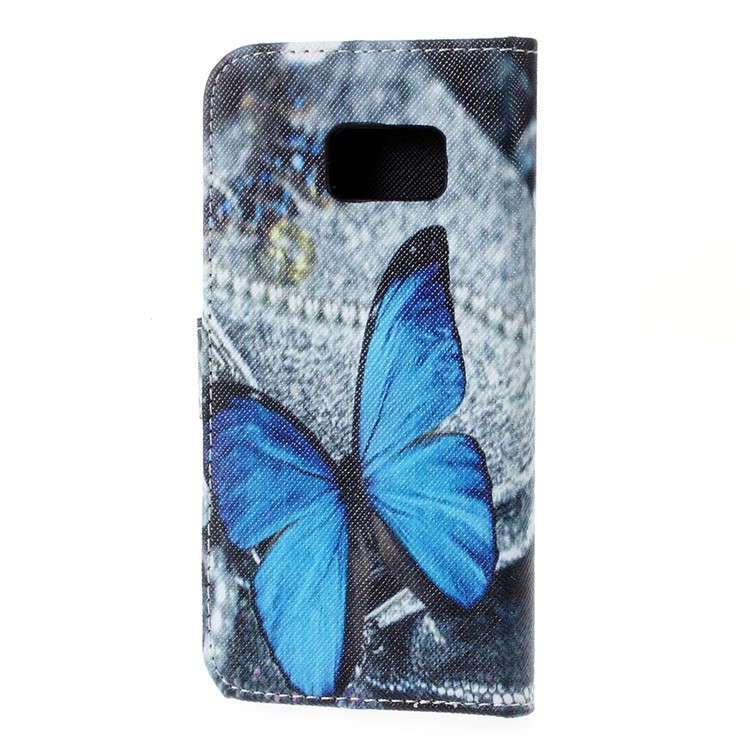 Wallet Leather Stand Cover for Samsung Galaxy S7 - Blue Butterfly-2