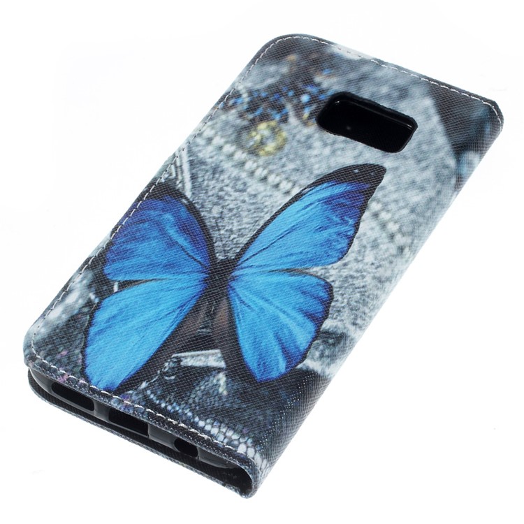 Wallet Leather Stand Cover for Samsung Galaxy S7 - Blue Butterfly-3