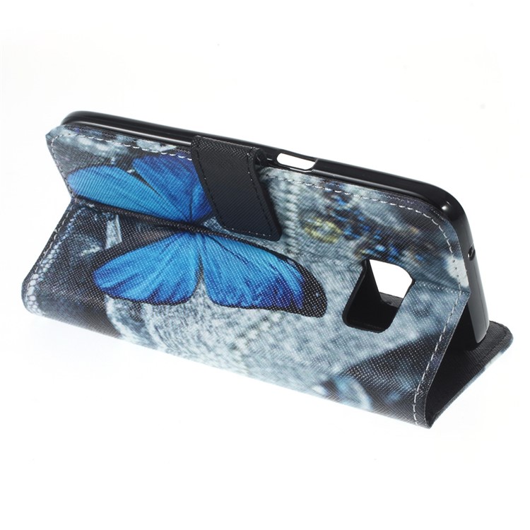 Wallet Leather Stand Cover for Samsung Galaxy S7 - Blue Butterfly-4
