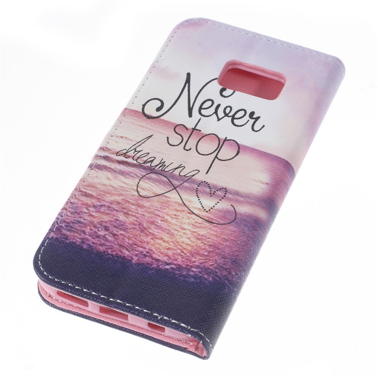 Wallet Leather Cover for Samsung Galaxy S7 - Quote Never Stop Dreaming-3