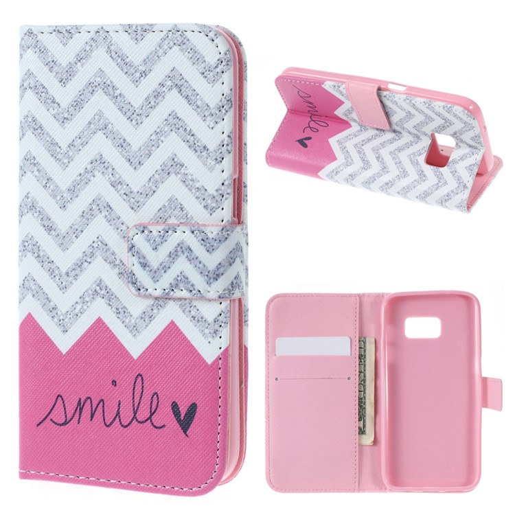 Wallet Leather Protective Case for Samsung Galaxy S7 - Chevron & Smile-1