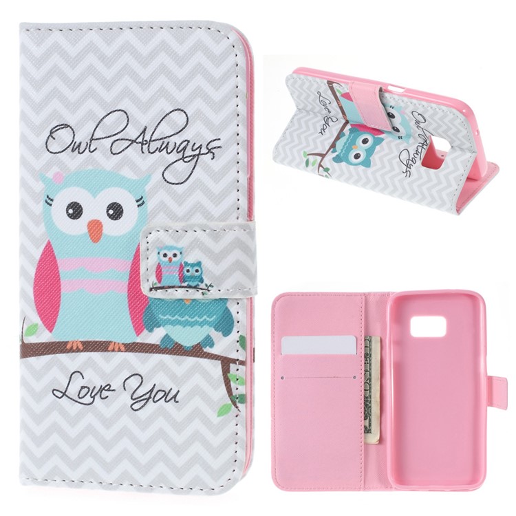 Wallet Leather Bracket Cover for Samsung Galaxy S7 - Lovely Owls-1