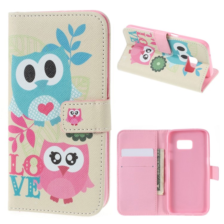 Wallet Leather Phone Cover for Samsung Galaxy S7 - Sweet Owl Lovers-1