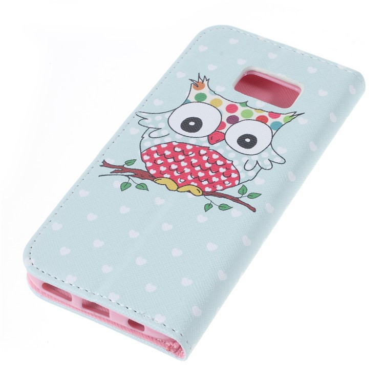 Wallet Leather Shell Cover for Samsung Galaxy S7 - Owl & Hearts-3