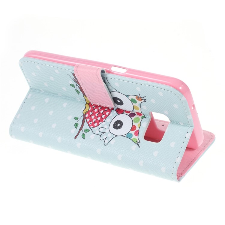 Wallet Leather Shell Cover for Samsung Galaxy S7 - Owl & Hearts-4