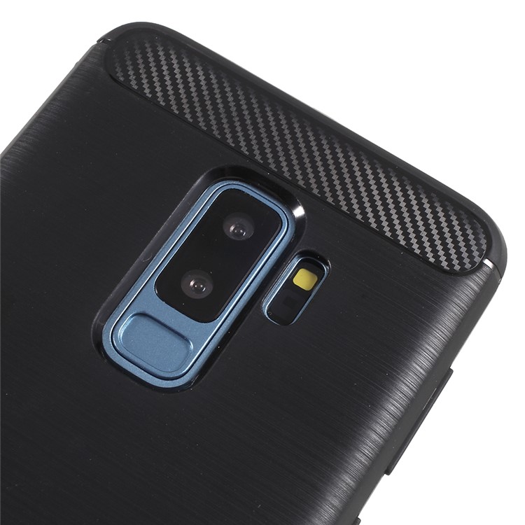 IPAKY Brushed Carbon Fiber TPU Back Case for Samsung Galaxy S9 Plus SM-G965 - Black-3