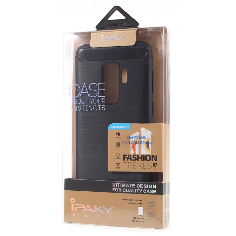 IPAKY Brushed Carbon Fiber TPU Back Case for Samsung Galaxy S9 Plus SM-G965 - Black-6