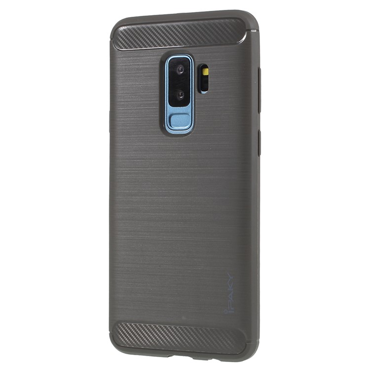 IPAKY Brushed Carbon Fiber TPU Phone Cover Shell for Samsung Galaxy S9 Plus SM-G965 - Grey-2