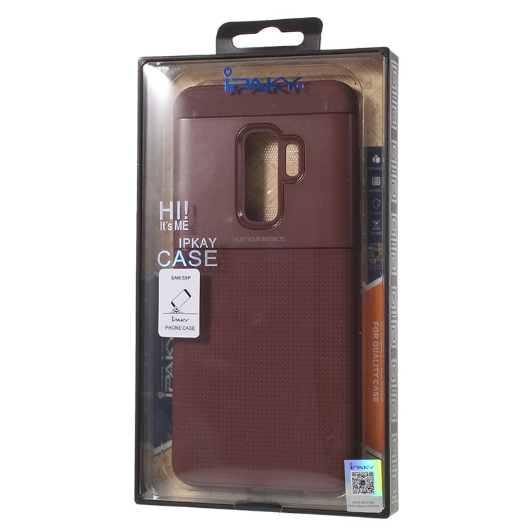 IPAKY PC + TPU Combo Grid Pattern Shell Accessory for Samsung Galaxy S9 Plus SM-G965 - Coffee-6