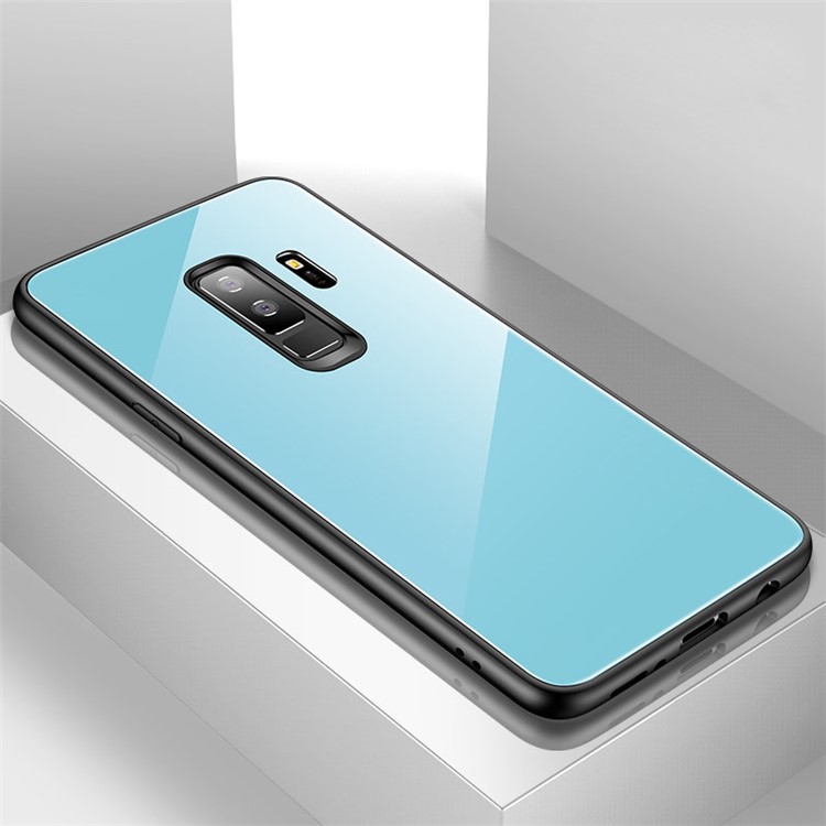 CAFELE Tempered Glass Back + Soft TPU Edges Cell Phone Cover for Samsung Galaxy S9 Plus SM-G965 - Blue-1
