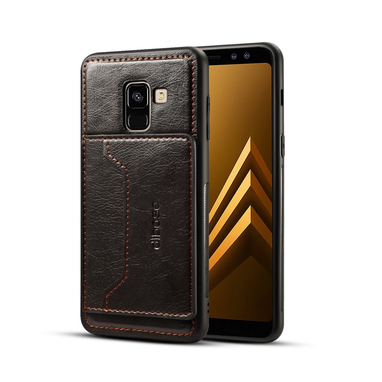 Crazy Horse Texture Leather Coated TPU Card Holder Kickstand Case for Samsung Galaxy A8 (2018) - Black-1