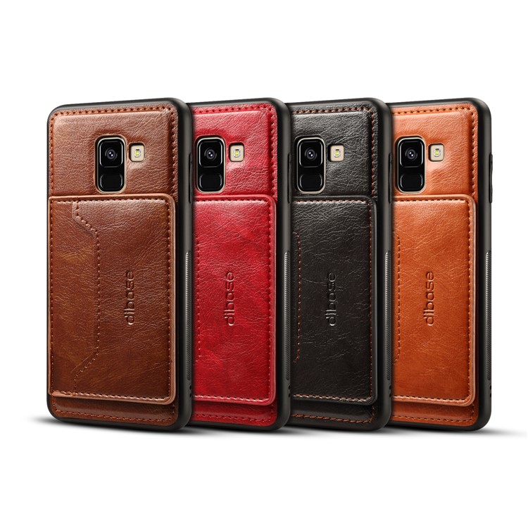 Crazy Horse Texture Leather Coated TPU Card Holder Kickstand Case for Samsung Galaxy A8 (2018) - Black-4