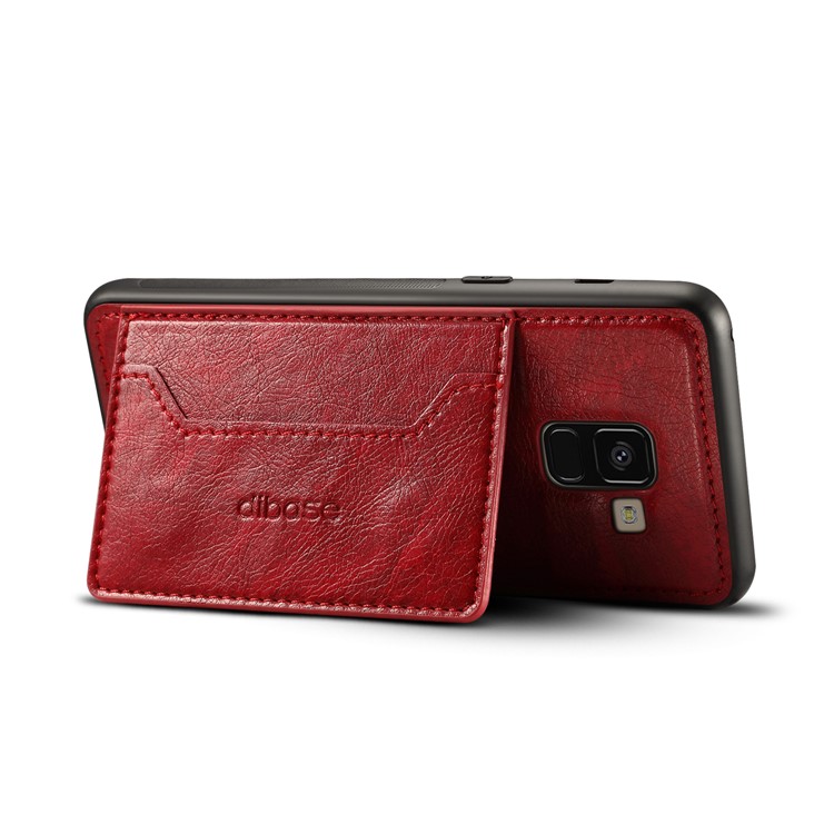 Crazy Horse Texture Leather Coated TPU Card Holder Kickstand Cover for Samsung Galaxy A8 (2018) - Red-2