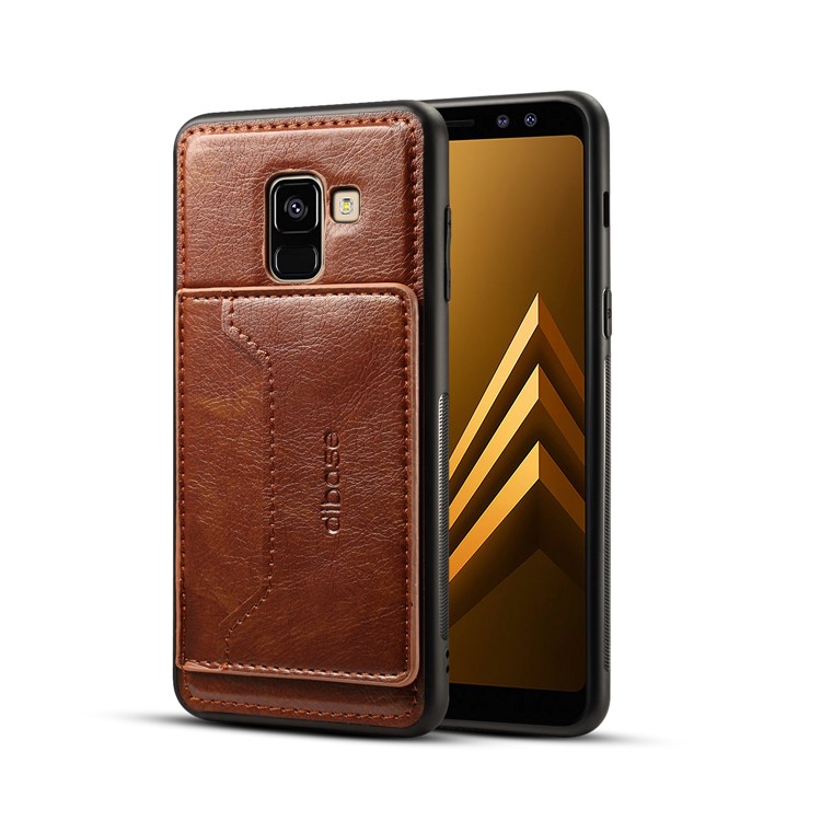 Crazy Horse Texture Leather Coated TPU Mobile Cover for Samsung Galaxy A8 (2018) - Coffee-1