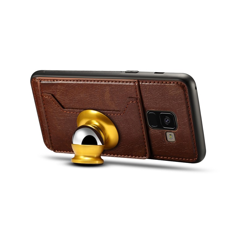 Crazy Horse Texture Leather Coated TPU Mobile Cover for Samsung Galaxy A8 (2018) - Coffee-5