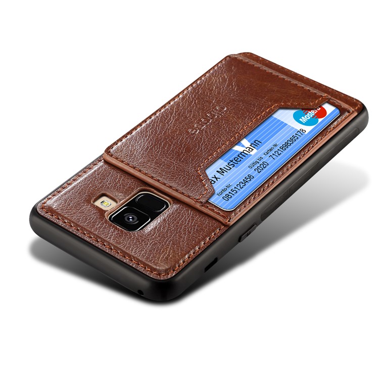 Crazy Horse Texture Leather Coated TPU Mobile Cover for Samsung Galaxy A8 (2018) - Coffee-6