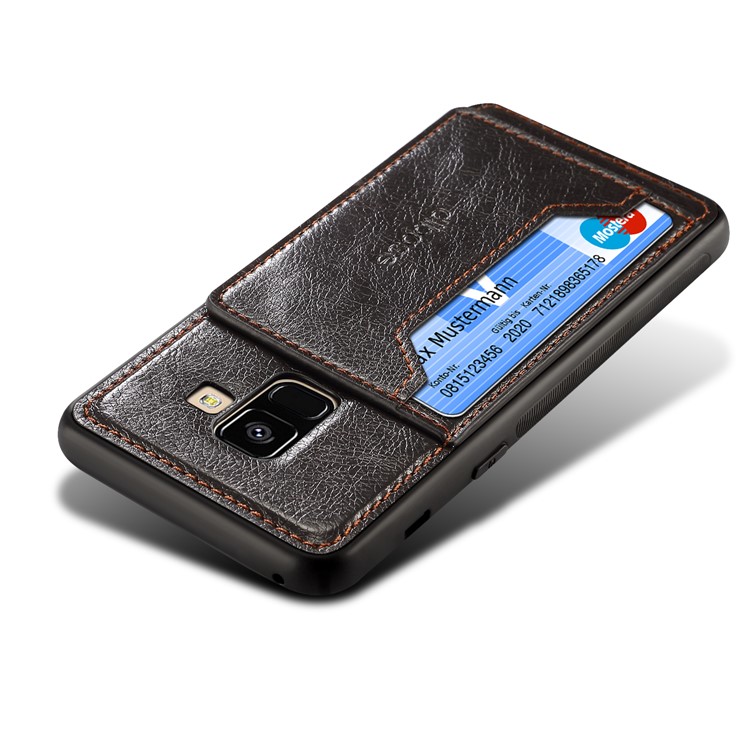 For Samsung Galaxy A8+ (2018) Crazy Horse Texture Leather Coated TPU Card Holder Kickstand Case - Black-3