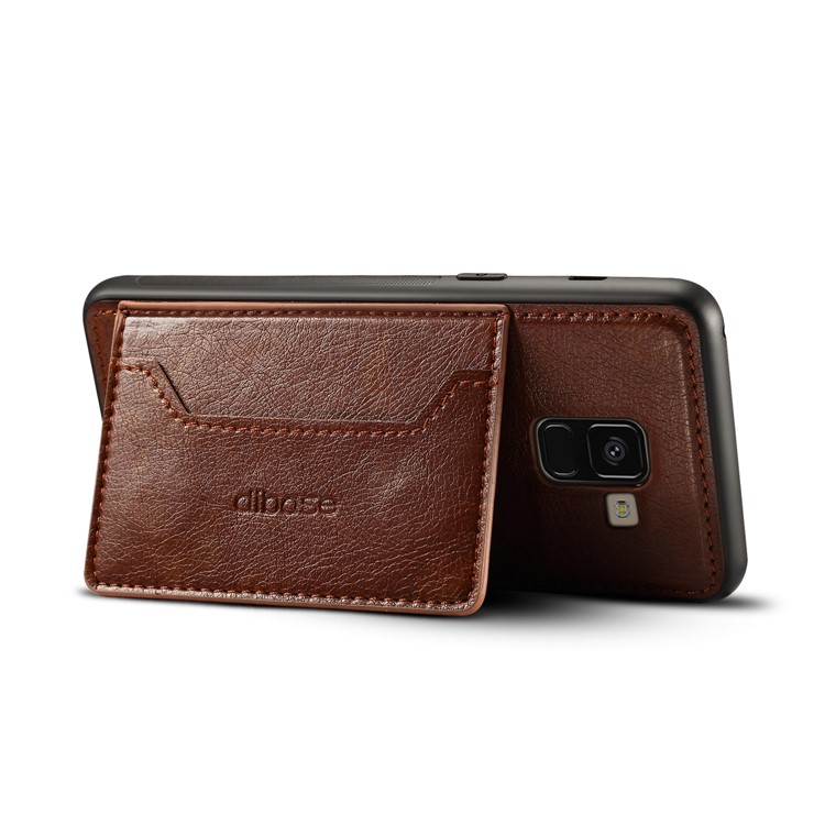 For Samsung Galaxy A8+ (2018) Crazy Horse Texture Leather Coated TPU Case Accessory - Coffee-3