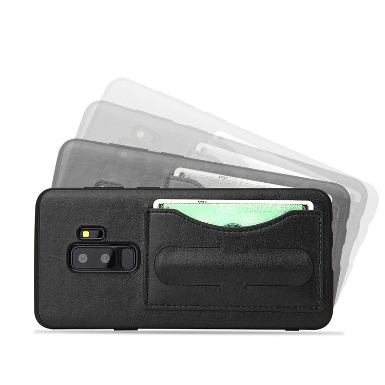 FIERRE SHANN Card Slot PU Leather Skin TPU Phone Cover with Kickstand for Samsung Galaxy S9+ SM-G965 - Black-2