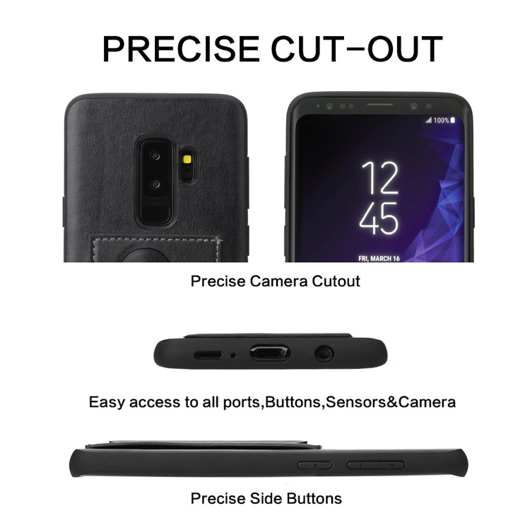 FIERRE SHANN Card Slot PU Leather Skin TPU Phone Cover with Kickstand for Samsung Galaxy S9+ SM-G965 - Black-7