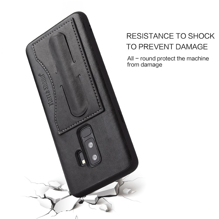 FIERRE SHANN Card Slot PU Leather Skin TPU Phone Cover with Kickstand for Samsung Galaxy S9+ SM-G965 - Black-8