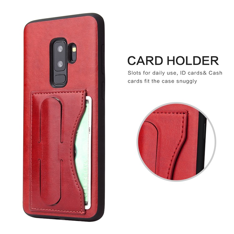 FIERRE SHANN Card Slot PU Leather Skin TPU Phone Case with Kickstand for Samsung Galaxy S9+ SM-G965 - Red-5