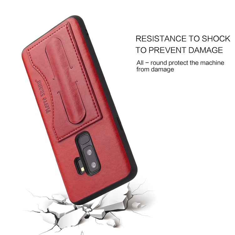 FIERRE SHANN Card Slot PU Leather Skin TPU Phone Case with Kickstand for Samsung Galaxy S9+ SM-G965 - Red-8