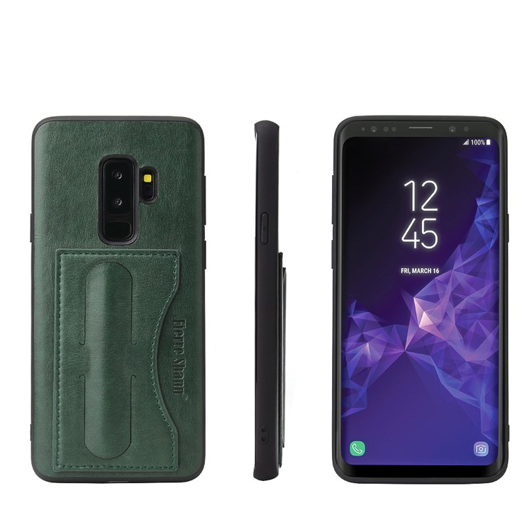 FIERRE SHANN Card Slot PU Leather Skin TPU Phone Shell with Kickstand for Samsung Galaxy S9+ SM-G965 - Green-1