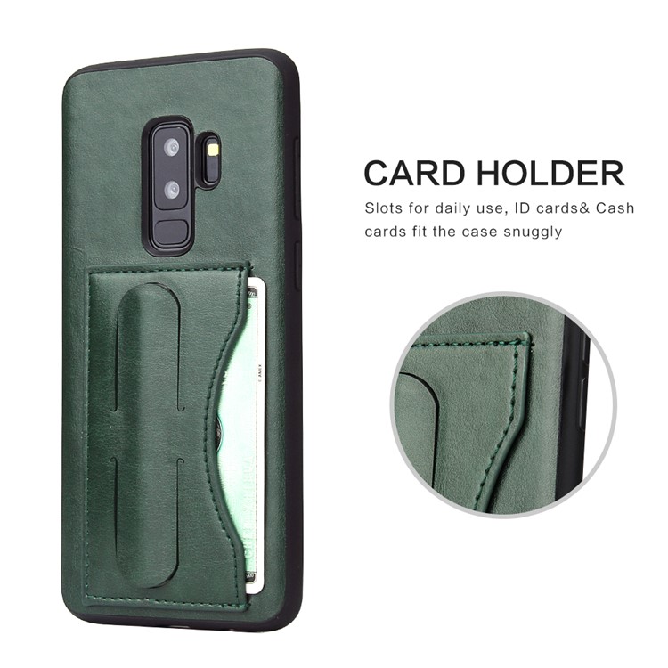 FIERRE SHANN Card Slot PU Leather Skin TPU Phone Shell with Kickstand for Samsung Galaxy S9+ SM-G965 - Green-5