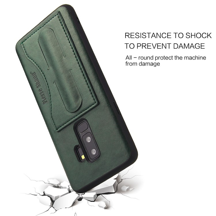 FIERRE SHANN Card Slot PU Leather Skin TPU Phone Shell with Kickstand for Samsung Galaxy S9+ SM-G965 - Green-8