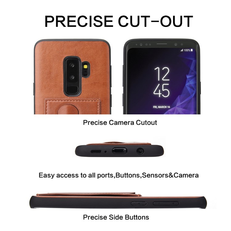 FIERRE SHANN Card Slot PU Leather Skin TPU Phone Casing with Kickstand for Samsung Galaxy S9+ SM-G965 - Brown-7